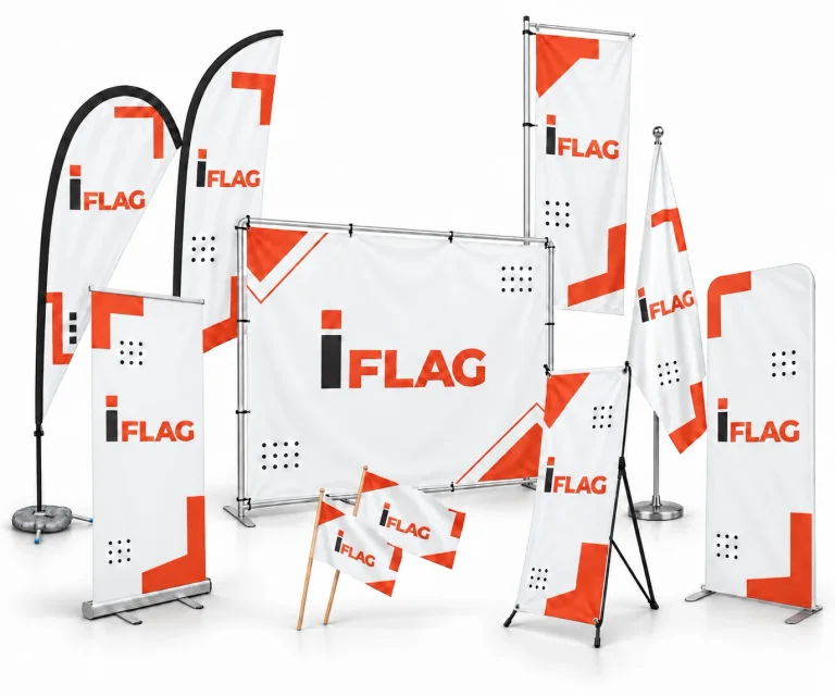 Gama IberFlag: fly banners, roll-up, photocall, wall banner, X-banner e bandeiras personalizados