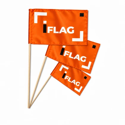 Bandeira de mão personalizada com vareta de madeira.