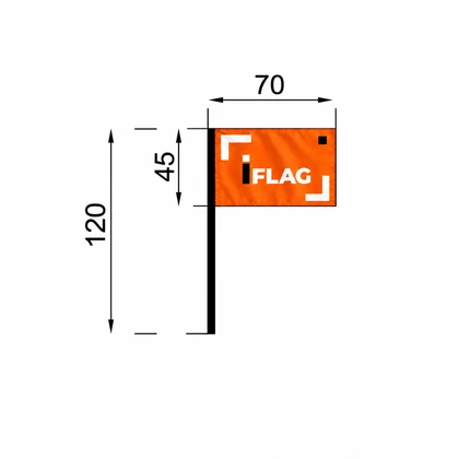 Infografia com as medidas 45 × 70 cm de bandeira de mão.