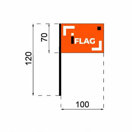 Infografia com as medidas 70 × 100 cm de bandeira de mão.