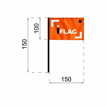 Infografia com as medidas 100 × 150 cm de bandeira de mão.