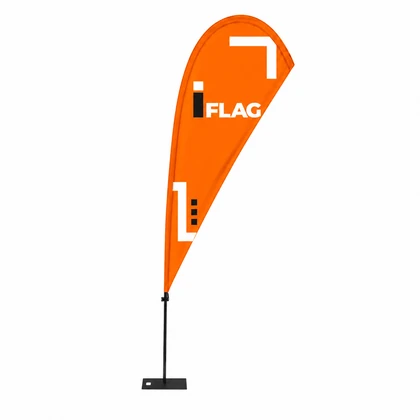 Bandeira publicitária gota com detalhe da base de fixação.