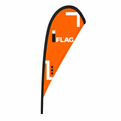 Bandeira publicitária gota impressa e respetivo acabamento.